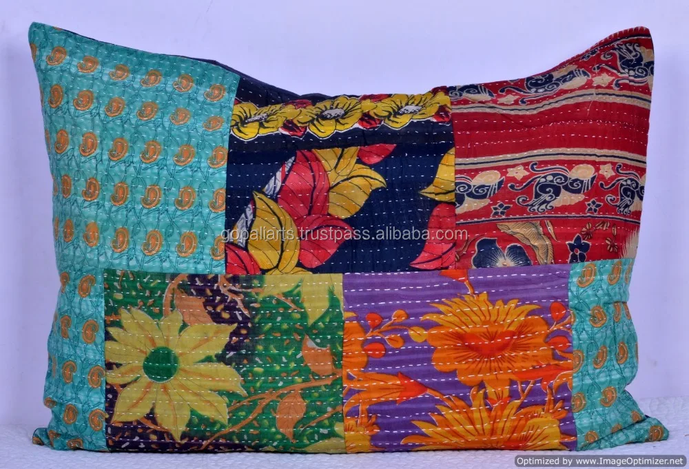 Vintage Kantha Pillow Cushion Cover India Sari Pillow Large Size