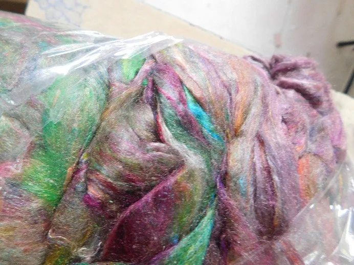 Multi Colored Sari Silk Pulled Fiber For Spinners And Weavers And Also