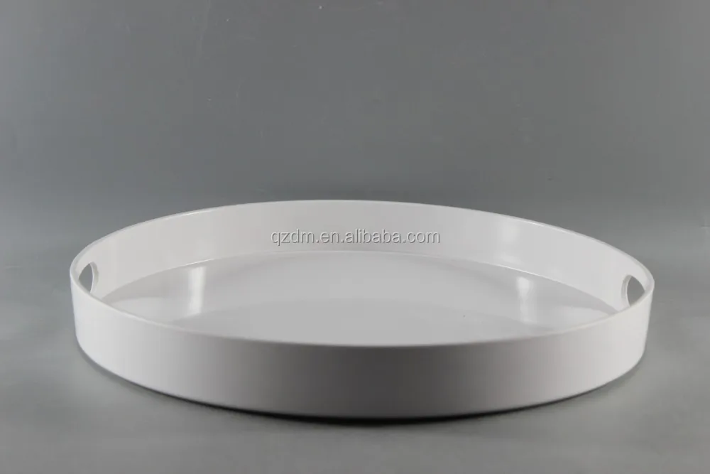 Round Shape Melamine White Serving Tray With Handle 14 Inch