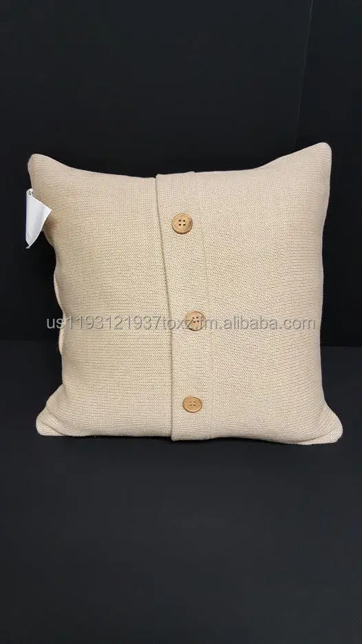 Decorative Throw Sweater Knit With Wooden Button Closure Pillow