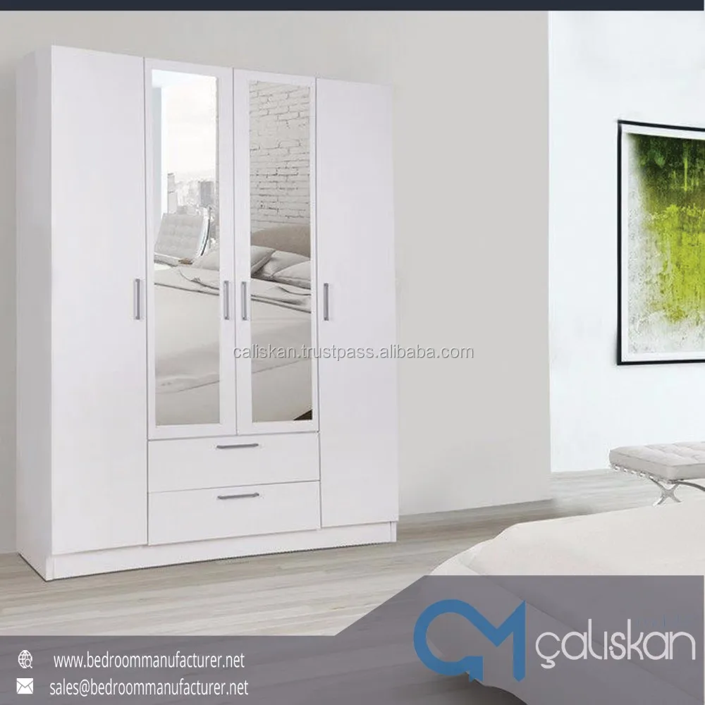 Wooden Wardrobe 4 Doors 2 Drawers Mirrored Cm Wrd 0582