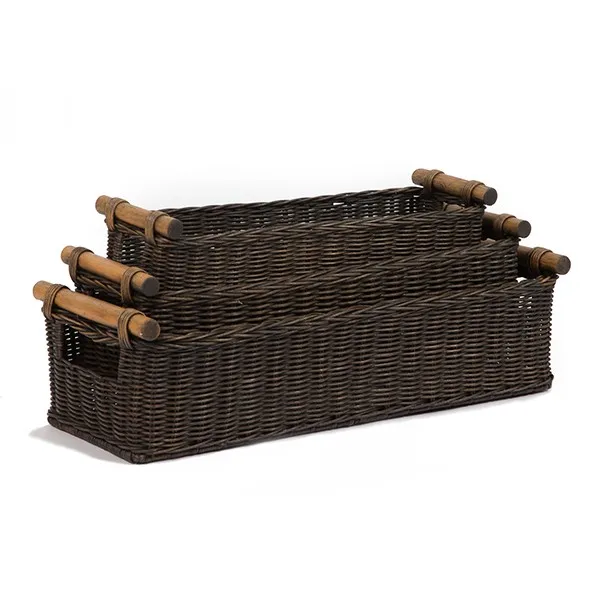 Custom Long Narrow Wicker Basket With Pole Handle Custom Long Narrow Wicker Basket With Pole Handle