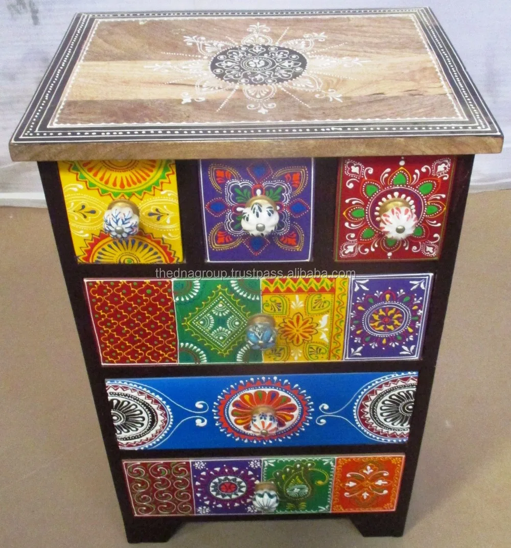 Colorful Hand Painted Multi Drawers Wooden Storage Side Buy Wooden Storage Side