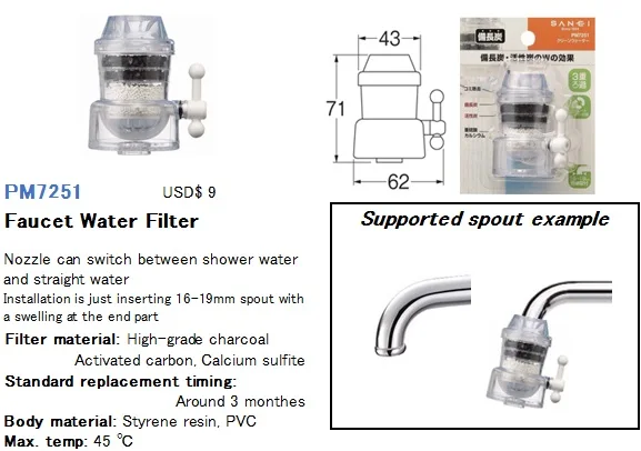 Japanese Compact Faucet Mounted Top Water Filter For Home Use