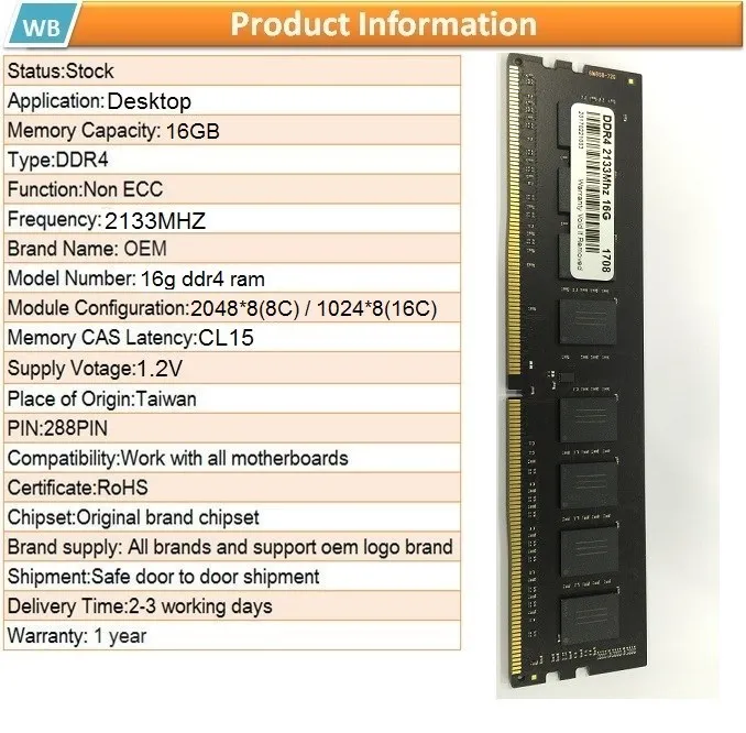 PC Memory DDR4 2133mhz 16GB Ram 01