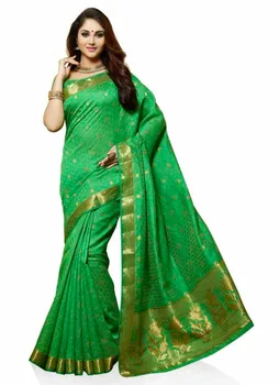 green banner tussar silk saree