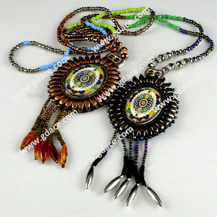 tibetan style pendant applique indian style beaded collar bohemian beaded necklace