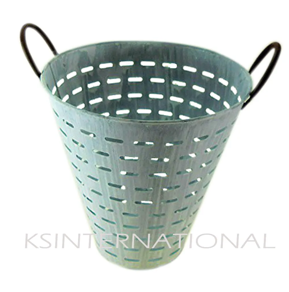 Antique Galvanized Metal Perforated Olive Bucket With Handle Buy