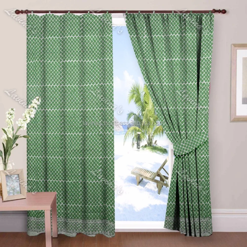 Indian Home Decor Cotton Block Printed Window Curtain Drape Panel Valances