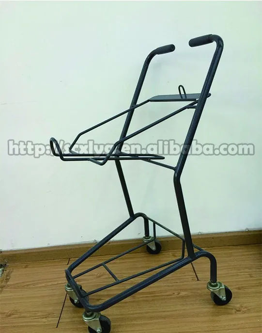 Wire Basket Trolley 2 Baskets Shopping Cart Double Layer Supermarket