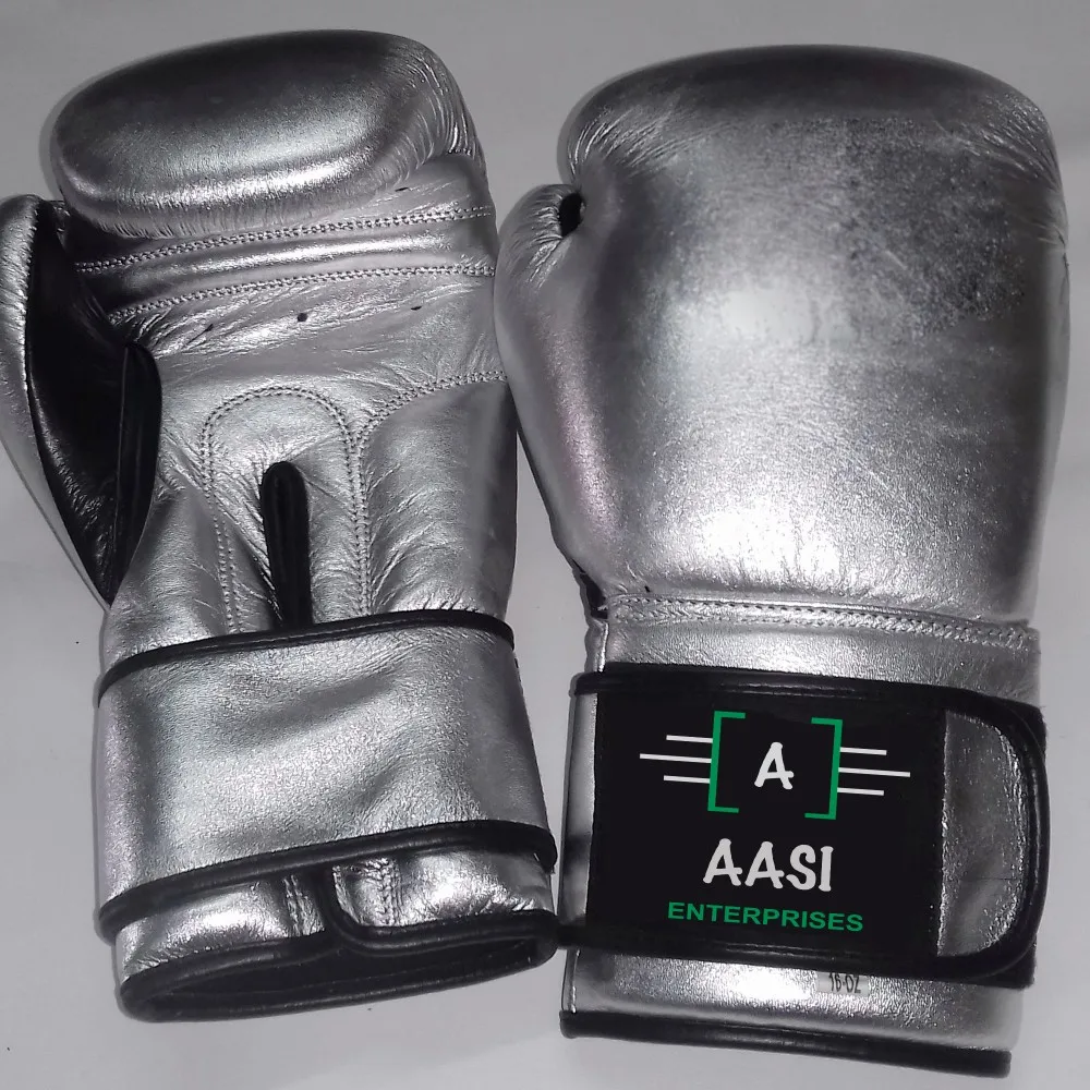 Professional Shine Boxing Gloves For Fight Cowhide Leather Metallic