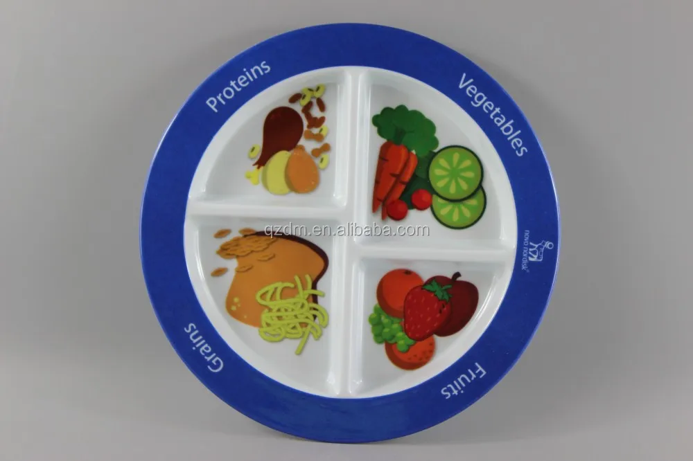 Round Melamine 4 Section Divider Lunch Plates For Kids