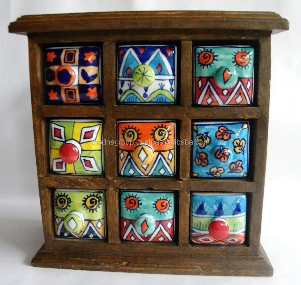Wooden Chest Cabinet 9 Ceramic Drawers Natural Vertical Buy