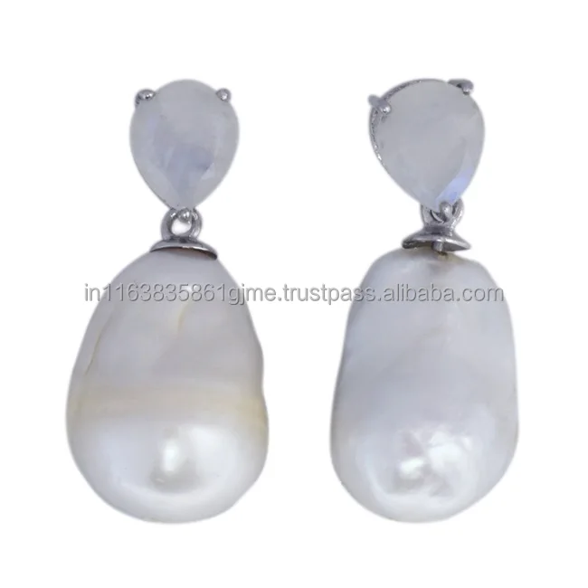 Gris Plata Esterlina 925 collar perlas con piedras preciosas