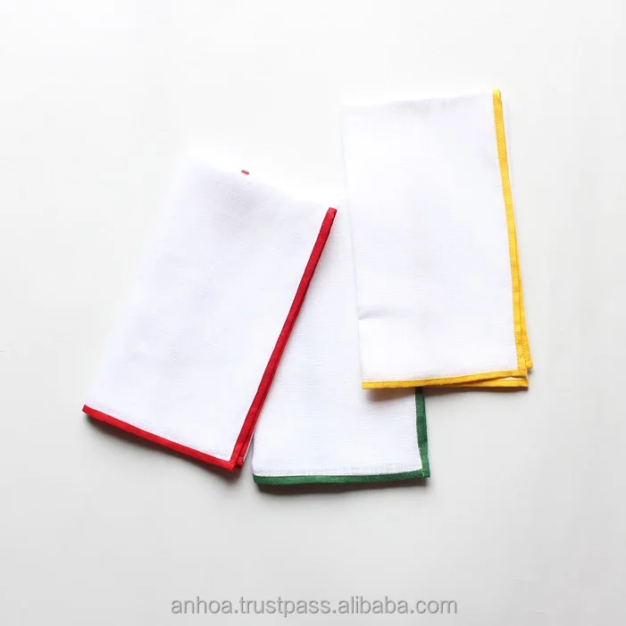 White Linen Dinner Napkin With Red Green Yellow Color Border White Linen Dinner Napkin With Red Green Yellow Color Border