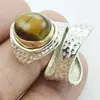 solid 925 sterling silver natural tiger eye gold plated ring jewelry