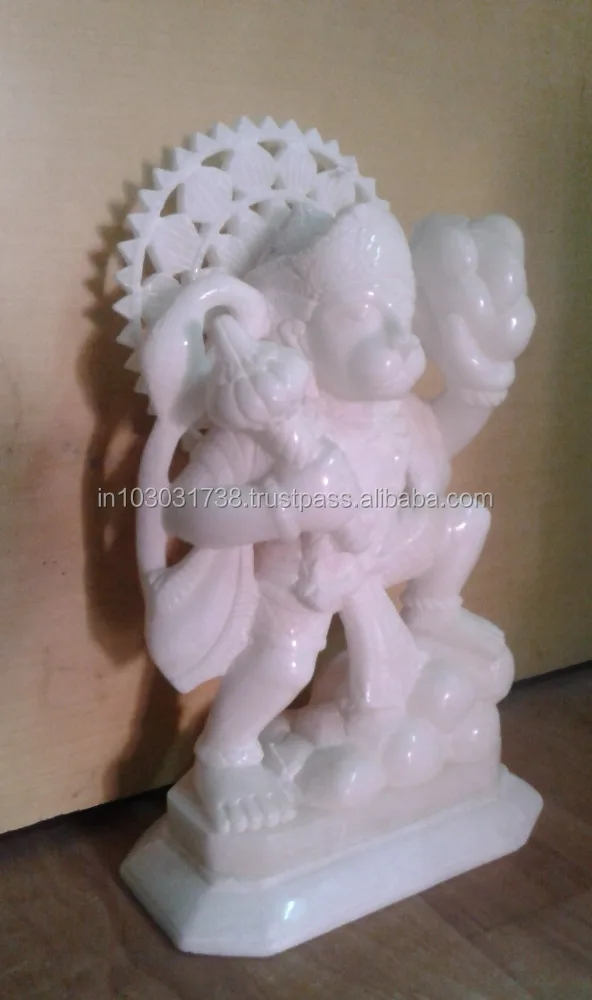 Hand Carved Hindu Dewa Hanuman Resien Patung Marmer Carrara Gambar