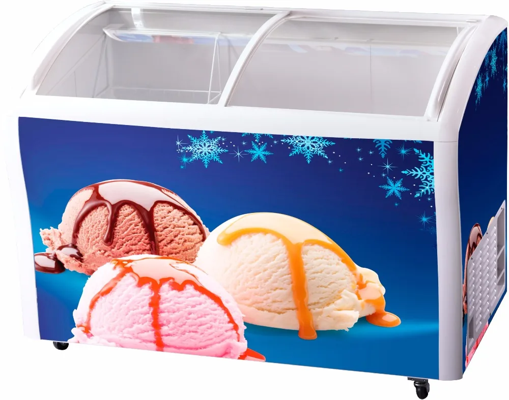 freezer with glass ice cream frozen