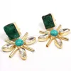 Rectangle Agate Druzy Chatons With Turquoise Pipe Handmade Jewelry Earring