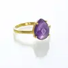 Amethyst Prong Set Gemstone Gold Plated Over Sterling Silver Ring - 9x12mm Pear Shape Stone Ring