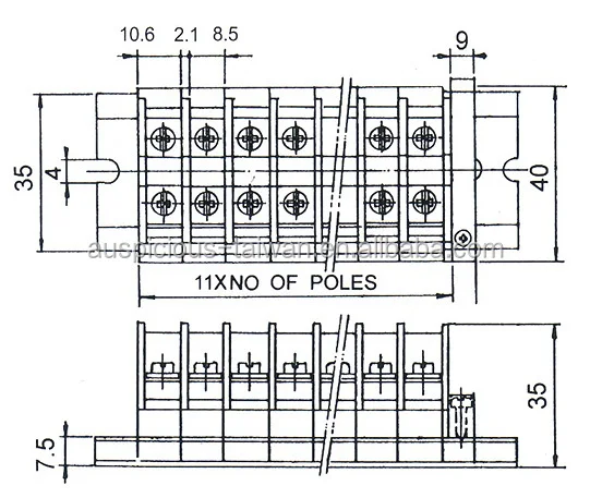 3.5mm2 20A 300VAC Rail Mount Terminal Block (TR-20)