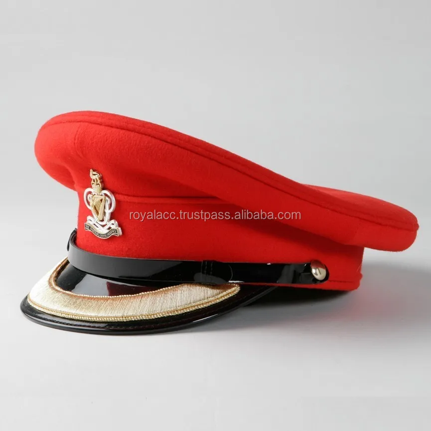 Marching Band Visor Cap In White Synthetic Leather Military Band Peck Hat British Band Cap With