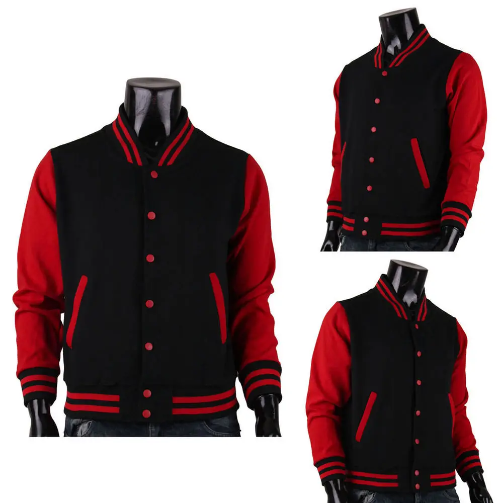 Men's Varsity Jacket Baseball Jacket Black-red Cotton Letterman Jacket ...