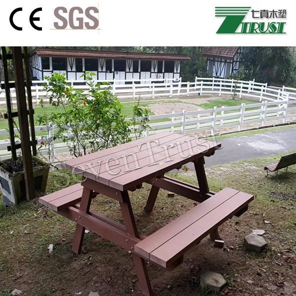 Wpc Wood Plastic Composite Table With Benches,Wood Color Picnic Tables
