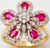 Floral Big Occasional Ring With Diamond And Ruby