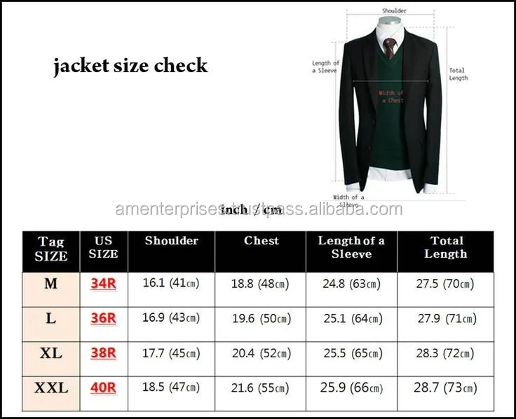 Suit Jacket Measurements Chart