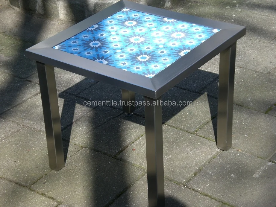 Cement Tile On Top Table,Cement Tile Table,Handmade Tile On Top Table