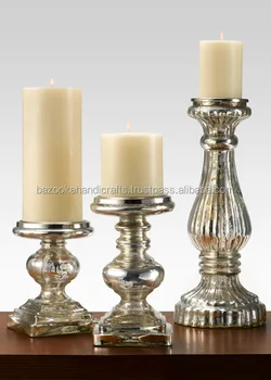 set of three glass candle holders