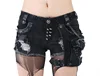 Washed denim look shorts with studs and adjustable pocket