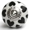 Ceramic Knob Painted Black & White Heart Shape