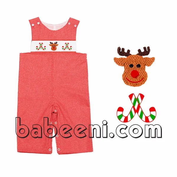 Reindeer Hand Smocked Boy Romper For Xmas Oem Odm Christmas Baby