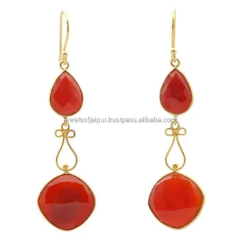 Fashion Gemstone Red Onyx Gold Polished Elegant Hook Closure Type Fashion Gemstone Red Onyx Gold Polished Elegant Hook Closure Type Drop For Women Pretty Silver Earrings