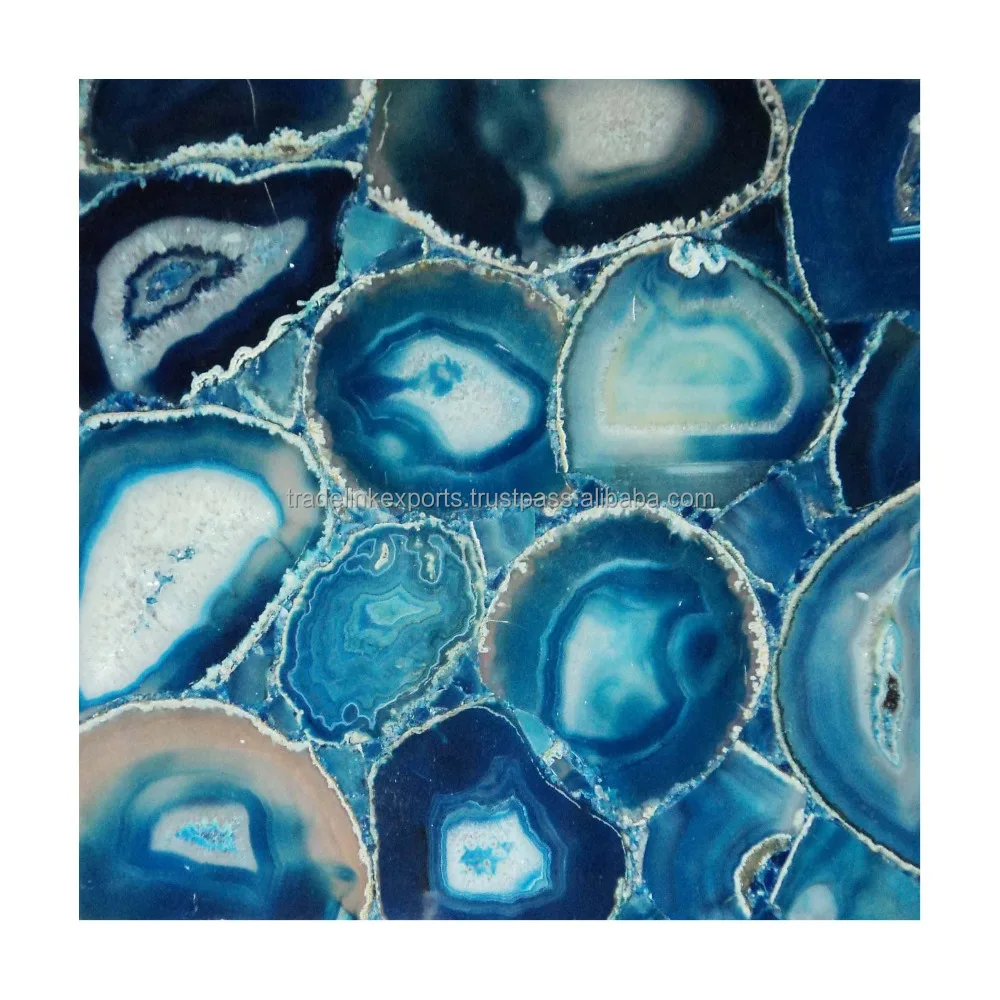 Natural Semi Precious Gemstone Blue Agate Tiles Hot Semi Precious Gemstone Blue Agate Tiles