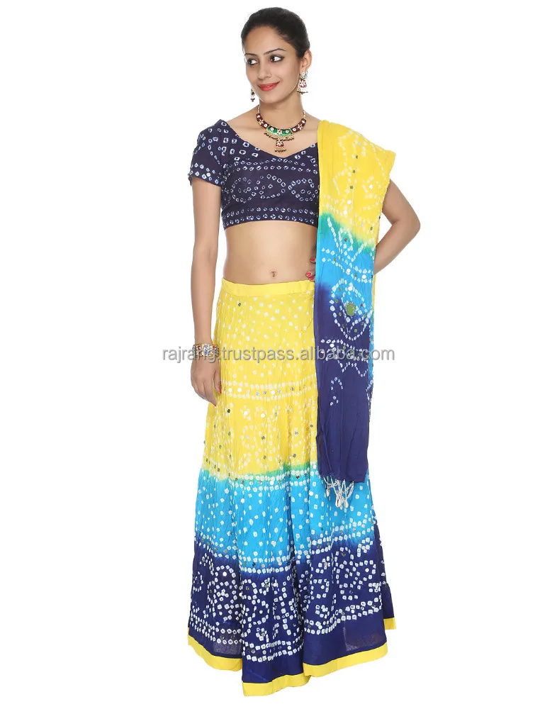 bandhani mirror work lehengas