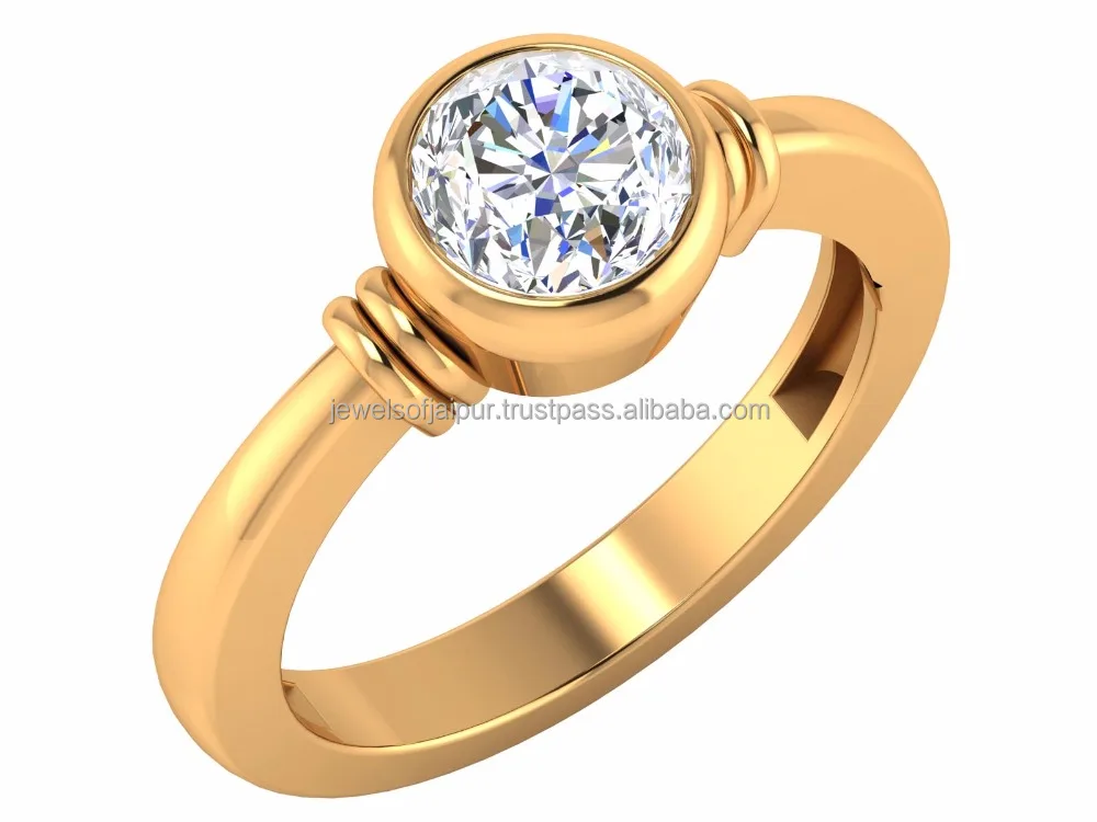 Gold Rings Fine Lovers Modern Design Solitaire 14k Yellow gold Natural Diamond Ring For Female Ring