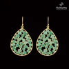 Classy Handmade Green Onyx Leaf Drop Gold Plated 925 Sterling Silver Earrings