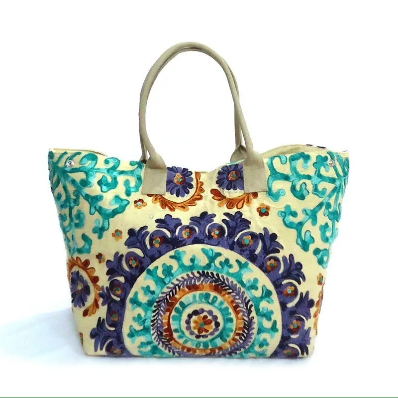 Suzani Embroidery Bag/suzani Bag Leather Handle Bag/ Ikat Embroidery ...