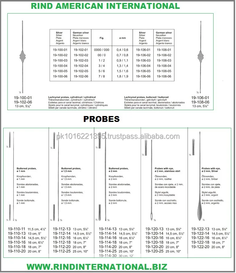Buttoned Probe Probes With Eye Lachrymal Probe Director Grooved