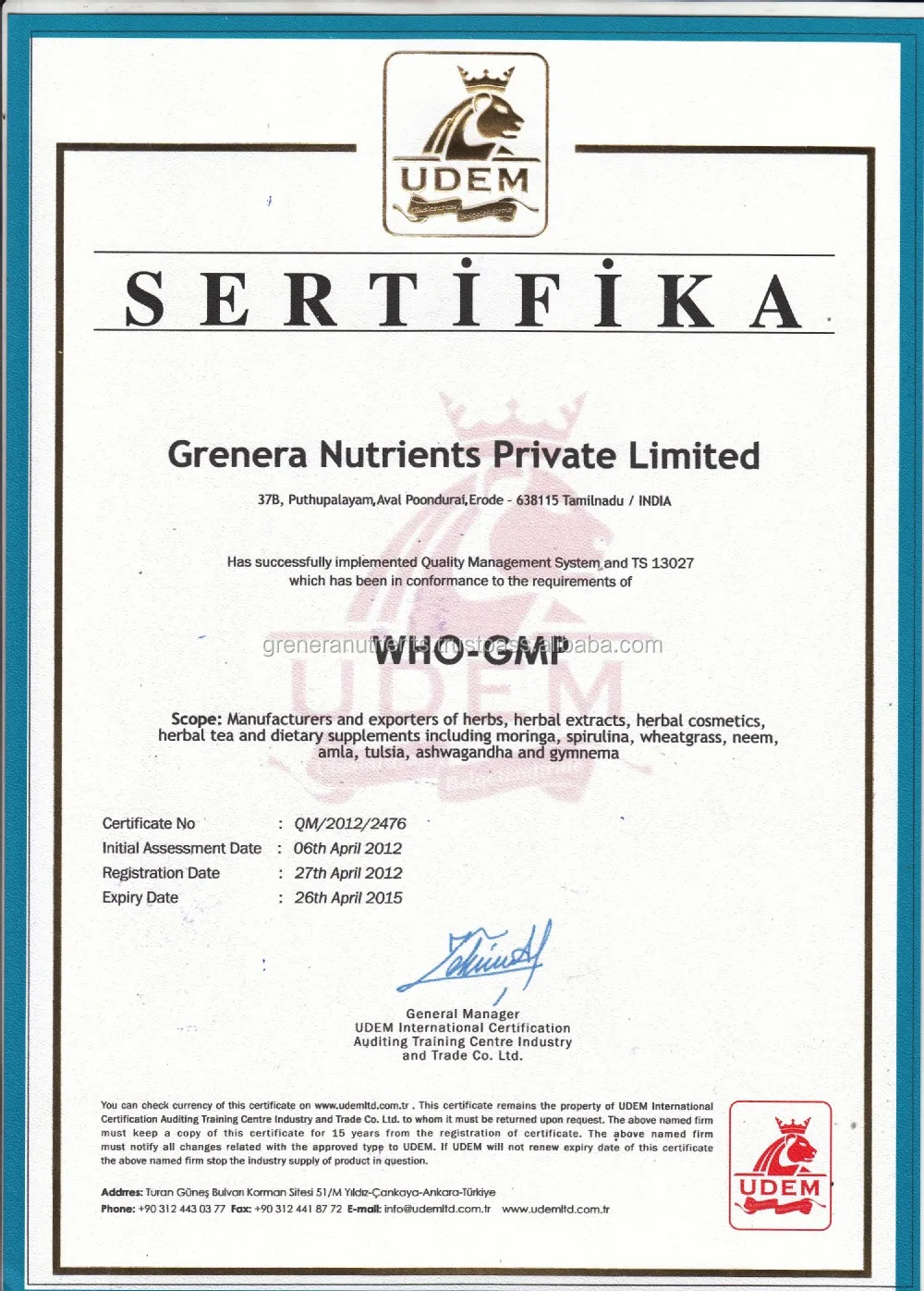 GMP CERTIFICATE
