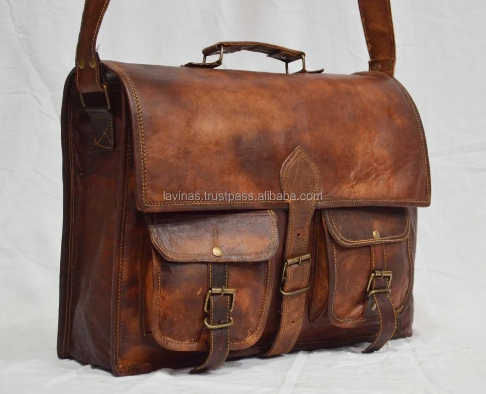 HANDMADE Genuine Brown Leather Vintage Retro Mens Laptop Computer MESSENGER BAG 