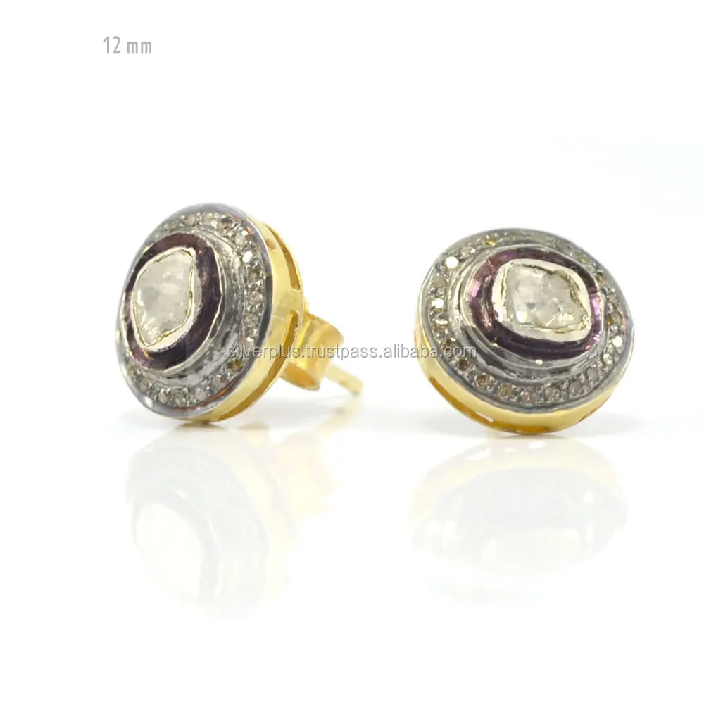 925 Sterling Silver Rose Cut Polki Diamond Stud Earrings Jewelry 925 Sterling Silver Rose Cut Polki Diamond Stud Earrings Jewelry Whole Manufacturer