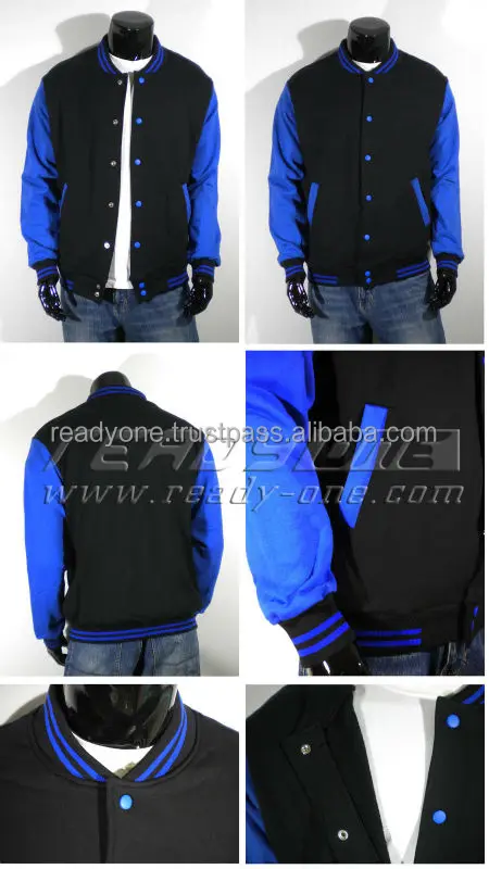 black and blue varsity jacket