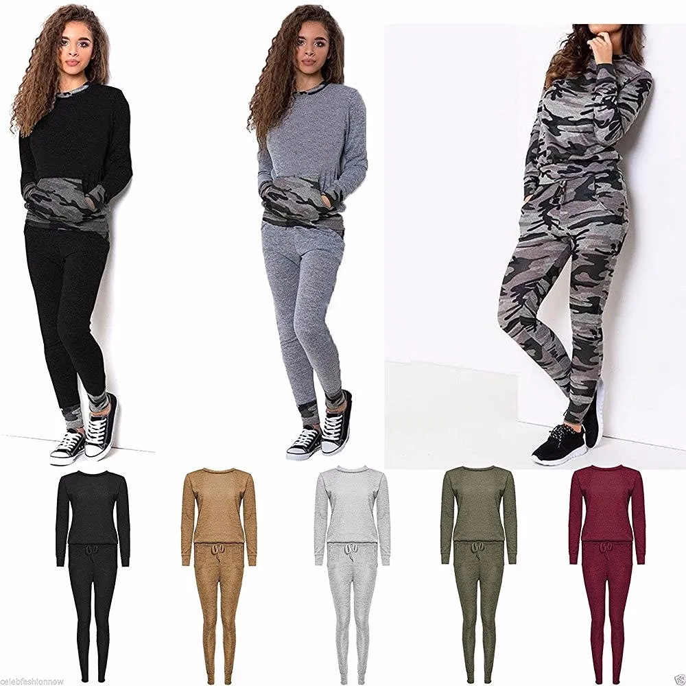 Womens Ladies Camouflage Army Loungewear Set Sweatshirt Joggers Tracksuit Pants