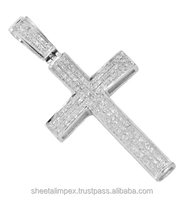Certified 3.00 Tcw SI2 Clarity 100% Real Natural Diamonds Round Cut 14Kt White Gold Beautiful Cross Pendant at Wholesale Price