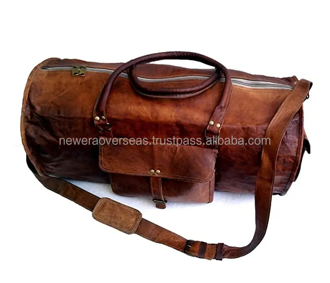 Leather Duffle Travel Men Gym Luggage Genuine Overnight Mens Vintage Duffel Bag