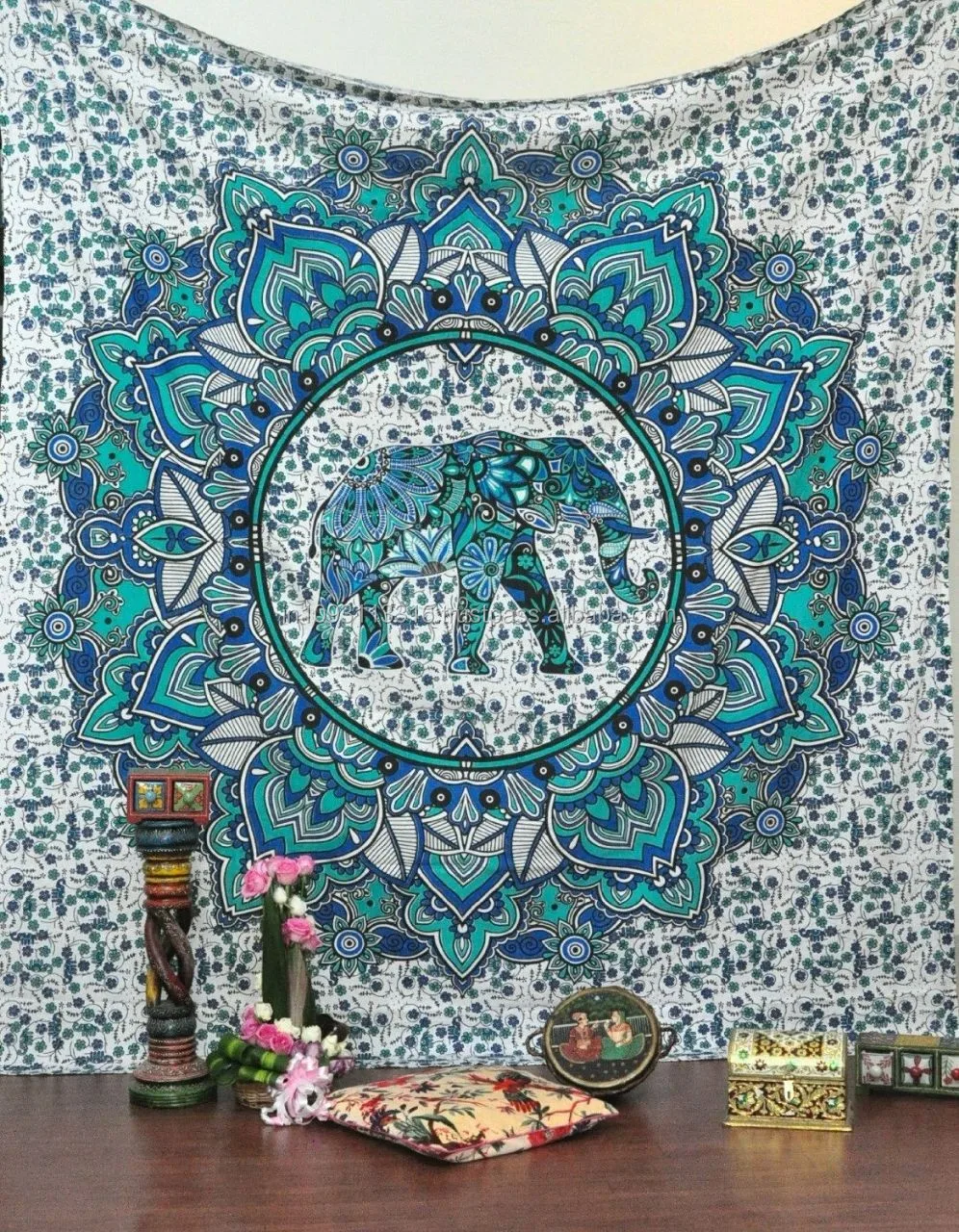 Indian katoen olifant ontwerp mandala strand gooi yoga mat ronde ...